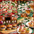 100 Pieces Christmas Mahjong Cocktail Picks Decorative Bamboo Cocktail Skewers 5.3 Inch Wooden Fruit Toothpicks for Christmas Game Night Appetizers Bar Drink Fruit Party Supplies (Christmas Mahjong)