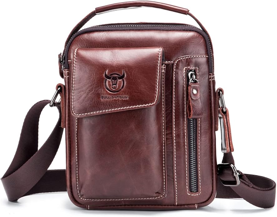 KPYWZER Genuine Leather Shoulder Bag Small Men Messenger Pack Handbag Sling by KPYWZER