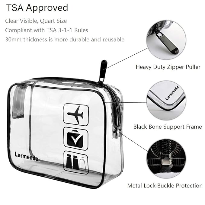 Lermende 2pcs Clear Toiletry Bag TSA Approved Travel Bag, Carry On - Image 3