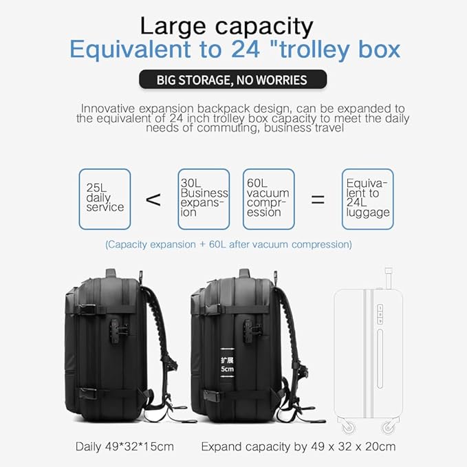Men Travel Backpack vacuum compression 17 inch Laptop Backpack Business Large - Image 3