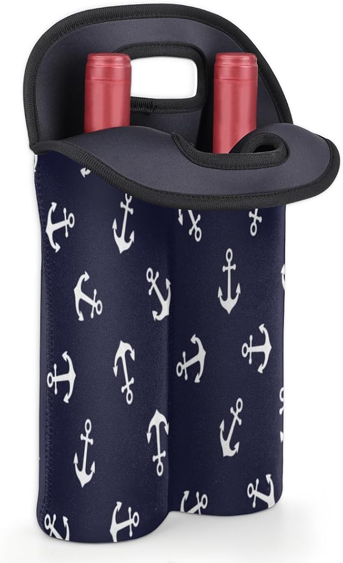 Nautical Anchors 2 Bottle Wine Carrier Tote Bag Insulated Wine Bottles Neoprene - Image 4