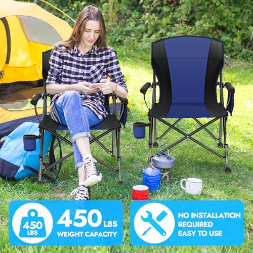 2 Pack Camping Chairs for Adults (Blue-black / Twin Pack)