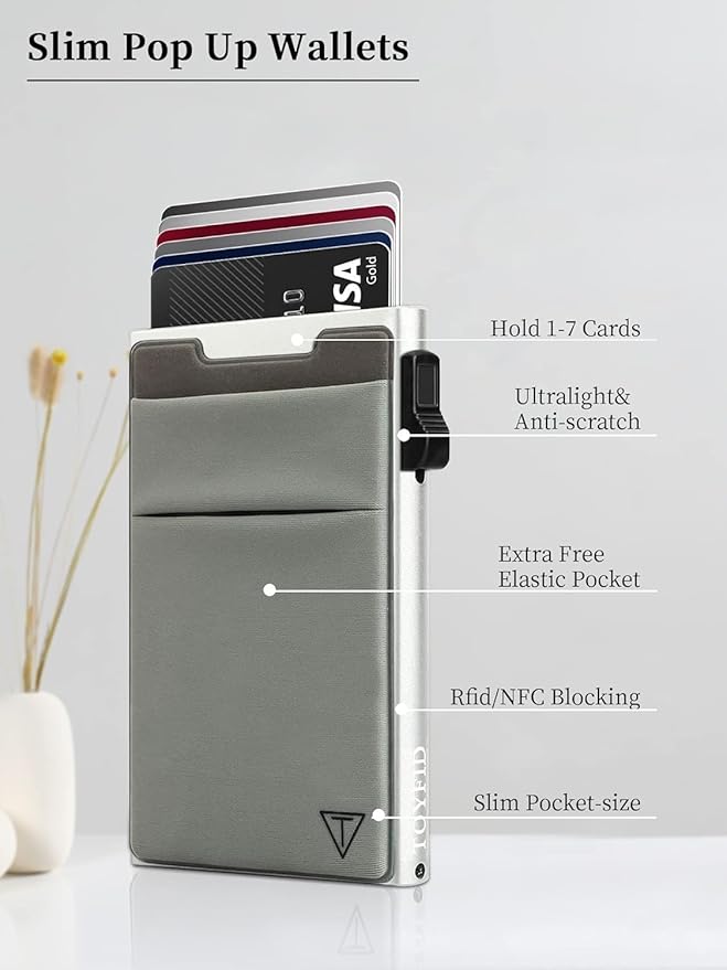Slim Wallet for Men and Women, Pop Up Credit Card Wallet Metal Minimalist Cards - Image 6