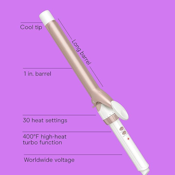 Conair Double Ceramic 1-Inch Long Barrel Curling Iron, 1-Inch Barrel Creates Classic Curls to Loose Waves, Hair Curler for Use on Short, Medium, & Long Hair, White/Rose Gold