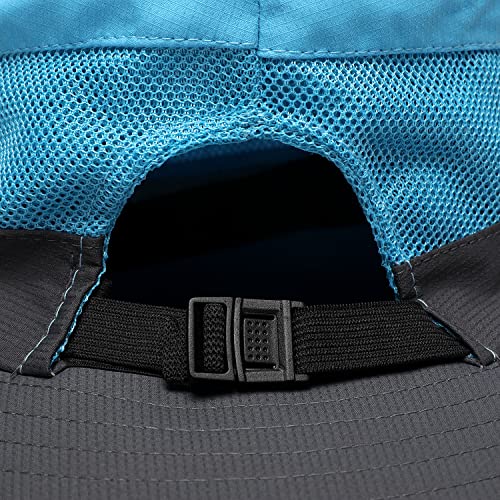Womens Summer Sun Hat Beach Hat Wide Brim Outdoor UV Protection Hat Foldable Cool Mesh Ponytail Bucket Hat (6-7 / Sky Blue-gray)
