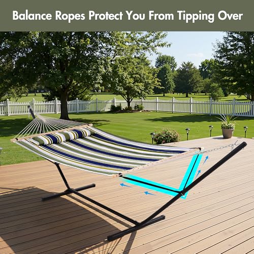 Double Hammock with Stand 12FT (2 Person With Stand / Blue & Green Stripes)