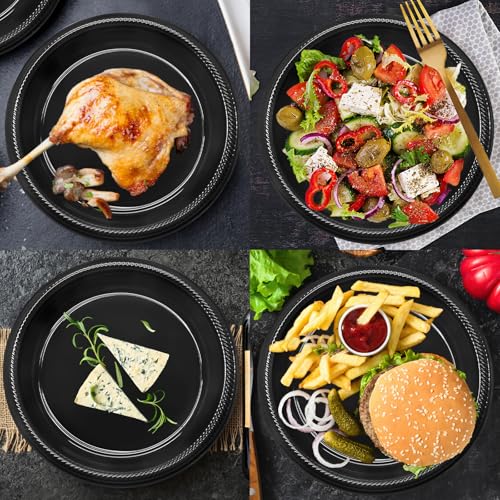 50 Pcs Black Plastic Plates (Black / 50 Pcs)