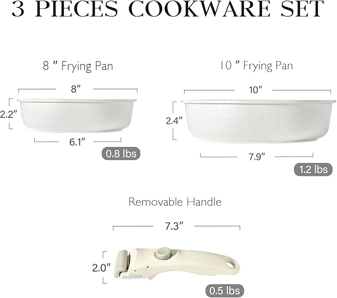 GiPP Non Stick Frying Pans Set Removable Handle, Oven Safe Nonstick Fry Pan - Image 6