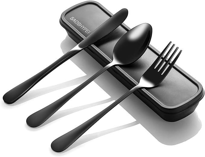 Portable Utensils Set with Case, Lunch Box Includ Fork Spoon Knife, Dishwasher by SAOSHYPEI