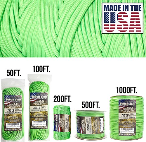 750 Paracord Military Grade Nylon Rope (Neon Green / 200 Ft.)