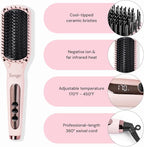 L'ANGE HAIR Le Vite Straightening Brush | Heated Hair Tool for Smoother, Frizz-Controlled Look | Dual-Voltage Hot Brush Straightener for Effortless Styling & Shine | Ceramic Standard Size (Blush)