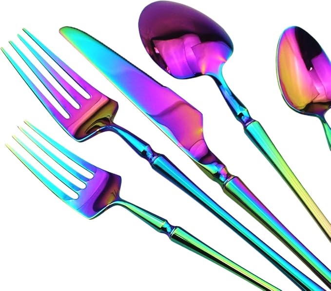 Gugrida 20 piece Rainbow Flatware Set 304 Stainless Steel Fork Spoon Cutlery - Image 4