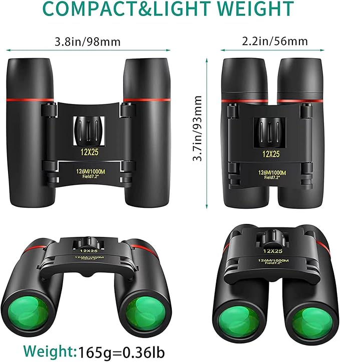 POLDR 12X25 Small Pocket Binoculars Compact Adults, Mini Kids Binoculars Boys - Image 2