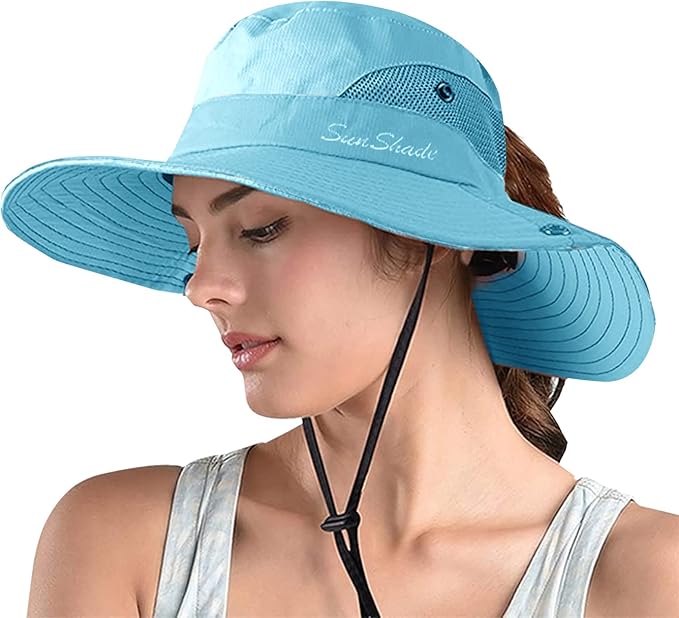 ZOORON Women's Ponytail Safari Sun Hat, Wide Brim UV Protection Outdoor Bucket by ZOORON