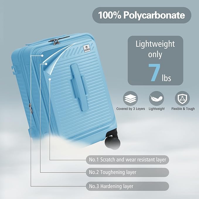 20 Inch Luggage with Spinner Wheels, Expandable Front Opening Suitcase 100% PC - Image 3