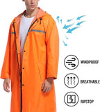 Mens Long Hooded Safety Rain Jacket Waterproof Emergency Raincoat Poncho - Image 5