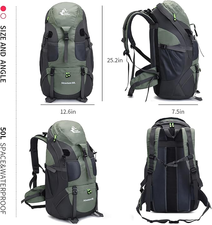 Bseash 50L Hiking Backpack, Water Resistant Lightweight Outdoor Sport Daypack - Image 2