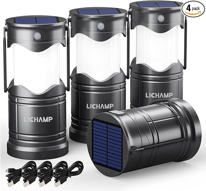 Lichamp 4-Pack Solar Camping Lantern, USB Rechargeable LED Lanterns Battery by Lichamp