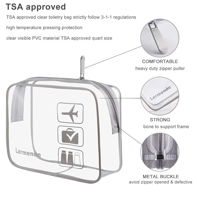 Lermende 2pcs Clear Toiletry Bag TSA Approved Travel Bag, Carry On - Image 3