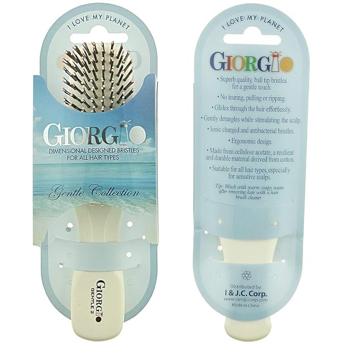 Giorgio GIO1IVY - GIO2IVY Ivory Gentle Touch Detangler Hair Brush for Men Women and Kids. Soft Bristles for Sensitive Scalp. Wet and Dry for all Hair Types. Scalp Massager Brush