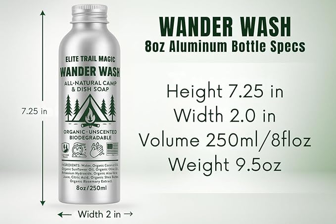 Wander Wash -Biodegradable Camp & Dish Soap Unscented | Made in USA | Organic - Image 8