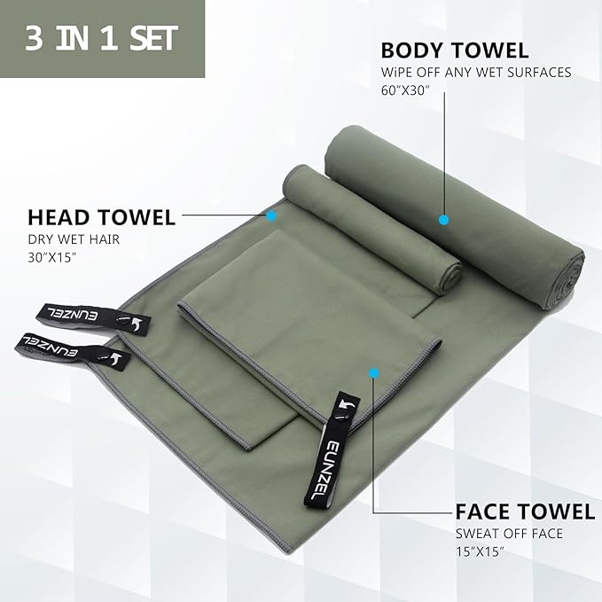 Eunzel 2 Pack Quick Dry Camping Towel, Microfiber Travel Towel 3 Size at 1 Pack - Image 2