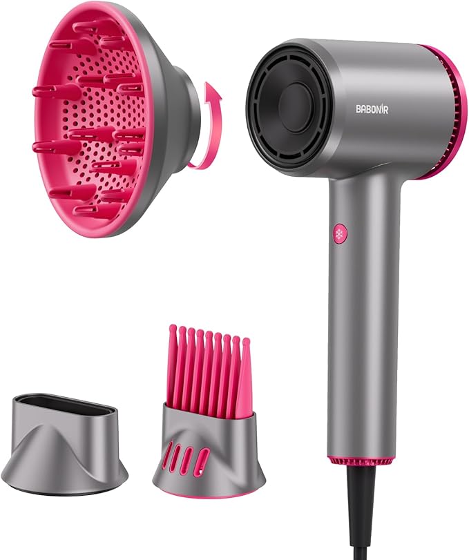 High-Speed Hair Dryer 110,000 RPM, 1875W Ionic & Plasma Blow Dryer with Diffuser, Concentrator & Comb, 550 Million Ionic Hairdryer with Cool Shot, Low-Noise CompactPro Travel & Salon – Gray
