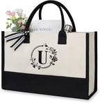 TOPDesign Personalized Initial Jute/Canvas Beach Bag, Monogrammed Gift Tote Bag by TOPDesign