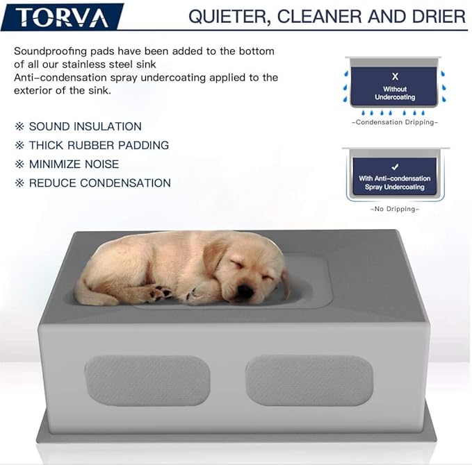 TORVA 15 x 17 Inch Undermount Kitchen Sink, Premium 304 Stainless Steel Bar Sink - Image 6