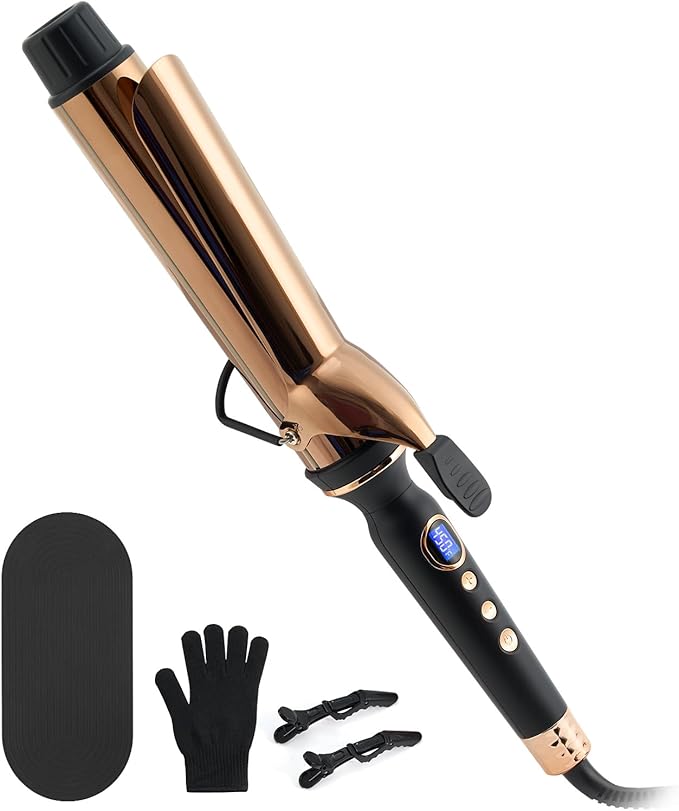 Titanium 2 Inch Curling Iron，Extra-Long Barrel for Long Hair, Curling Iron 2 Inch with Dual PTC Heater, 12 Heat Settings Big Barrel Curling Irons, 60 Mins Auto-Off & Dual Voltage