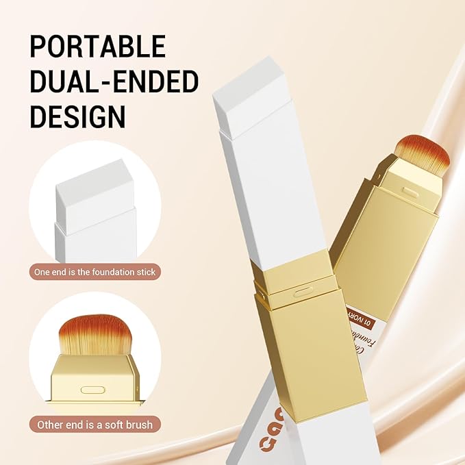 Blanc Cover Cream Stick, Korean Color-Changing Foundation Stick Full Coverage Base Concealer Makeup Dual-Ended with Detachable Brush for a Flawless Look (Dark Skin)