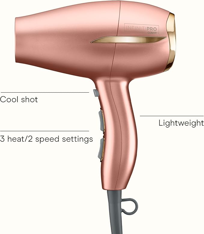 Conair INFINITIPRO BY Frizz Free Compact Hair Dryer ~ 2x the Shine 3x the Frizz Control, dusty rose, 1 Count