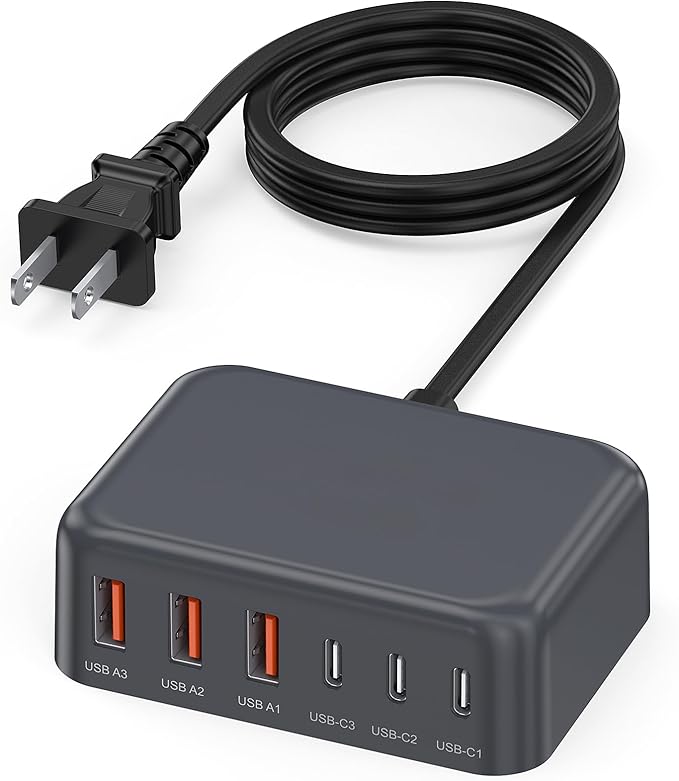 USB C Charger Block, 100W GaN 6 Port PD USB C QC USB A Wall Charger Adapter by BOVICAS