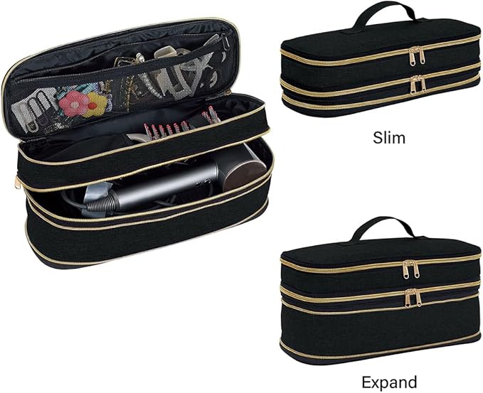 Hair Dryer Travel Carrying Case, Curling Iron Storage Bag, Slim Expandable Handheld Dual-Layer Travel Storage Bag for Dryer/Hair Tool Organizer/Style Organizer