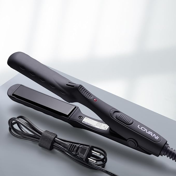 LOVANI Mini Flat Iron 0.5 inch, Dual Voltage Travel Hair Straightener for Short to Medium Hair & Bangs, Small Size Ceramic Tourmaline 3D Floating Plates, Heat‑Resistant Pouch Included
