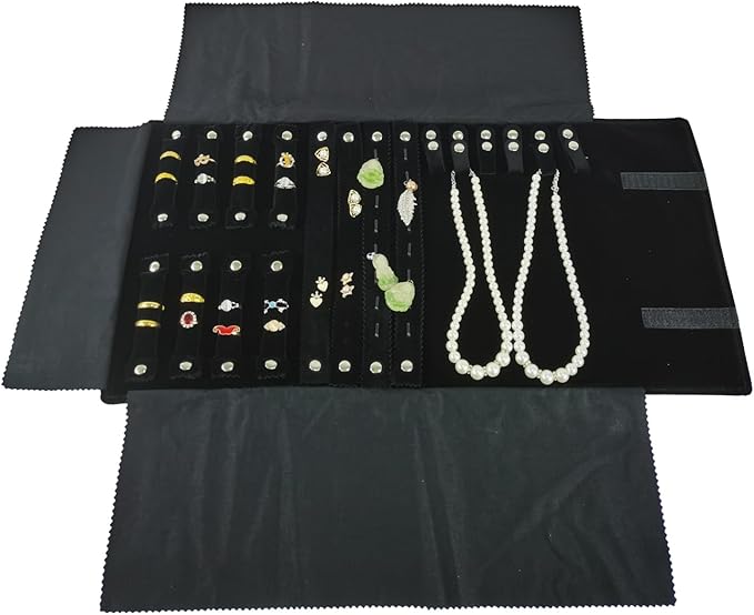 Velvet Travel Jewelry Case Roll Bag Organizer by SCIKHEFT