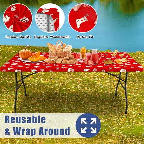 2 Pack Rectangle Spandex 6FT Elastic Fitted Christmas Tablecloth (Christmas Red / 72" x 30" (Rectangular))