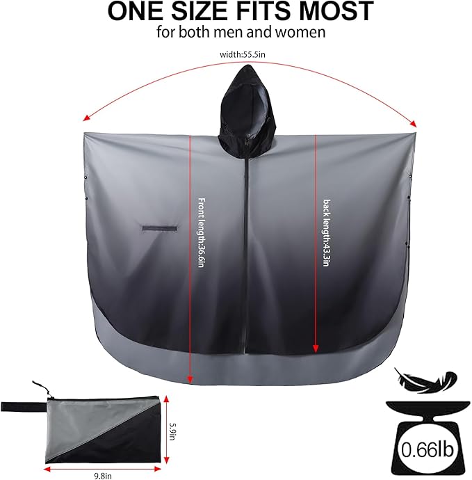 Rain Poncho Jacket Coat Hooded Zipper Style - Image 2