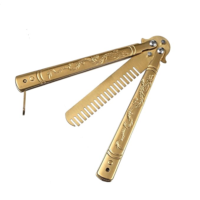 Foldable Combs Stainless Steel Folding Practice Combs Hair Styling Tools Suitable for Curly Hair, Long Hair, Wet Hair in all Types (Gold Dragon)