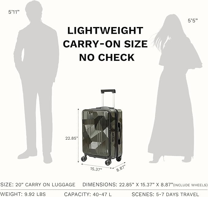 20 inch Carry On Luggage Expandable Top Opening/Clamshell Opening, TSA Approved - Image 8