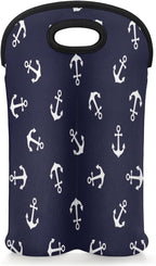 Nautical Anchors 2 Bottle Wine Carrier Tote Bag Insulated Wine Bottles Neoprene by Aglebo