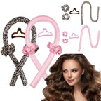 GADZHI Heatless Curling Rod Headband Heatless Hair Roller Curls Set for Long Hair No Heat Silk Hair Wrap Curler Ribbon for Overnight Sleep Hair Roller with Hair Claw Clip DIY Hair Styling Tools (2 set - leopard+pink)