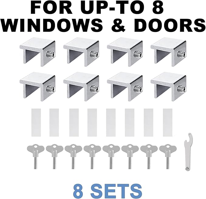 8 Sets Sliding Window Locks for Up and Down Windows, Adjustable Aluminum Window - Image 8