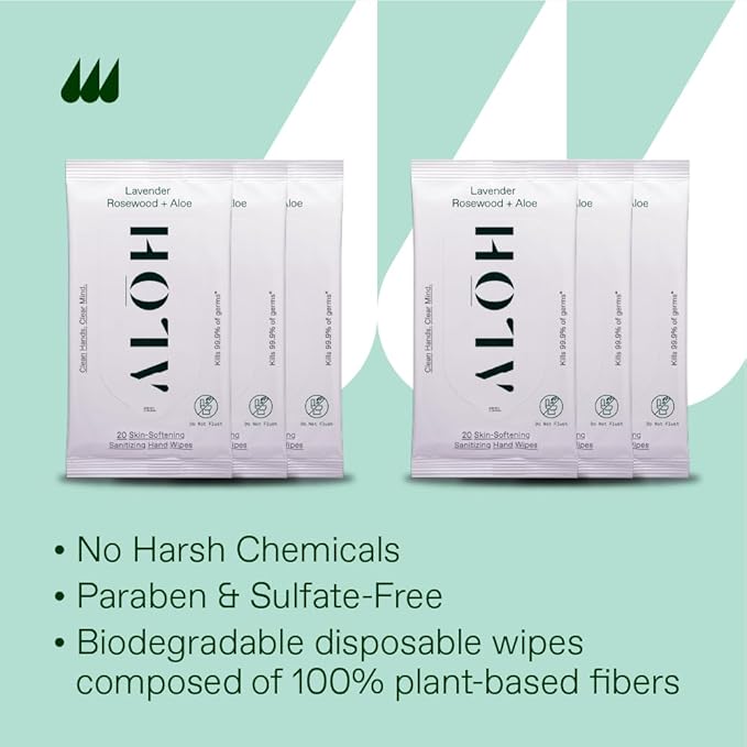 ALŌH Lavender Rosewood + Aloe Sanitizing Hand Wipes - Image 7