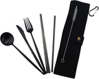 Gugrida Luxury Black Matte Portable 18/10 Stainless Steel Travel Flatware Sets - Image 3