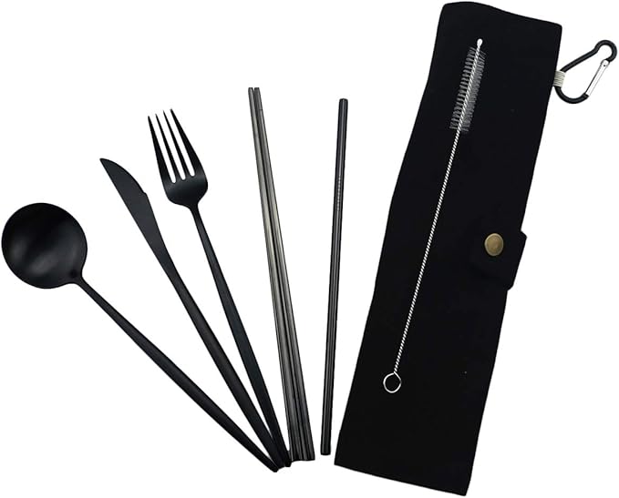 Gugrida Luxury Black Matte Portable 18/10 Stainless Steel Travel Flatware Sets - Image 3