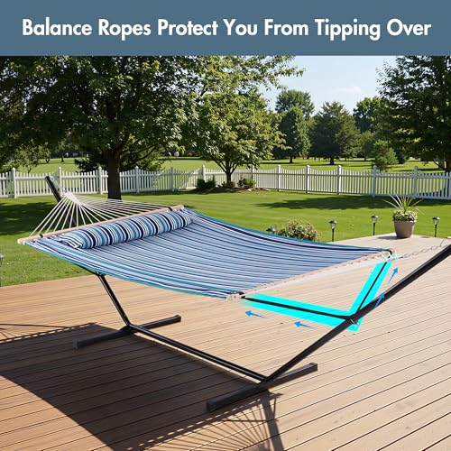 Double Hammock with 12FT Stand Included (2 Person With Stand / Blue Stripes)