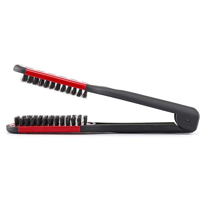 Aethland Double Sided Brush Clamp Straightener, Boar Bristles Clamp Hair Straightening Brush With Detangler - Hair Styling Tool