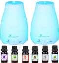 Diffuserlove 2 Pack 200ml Essential Oil Diffuser Ultrasonic Aromatherapy Diffuser with Waterless Auto Shut-Off Aroma Cool Mist Humidifiers with 6 Bottles of Natural Essential Oils /7 Color LED Lights