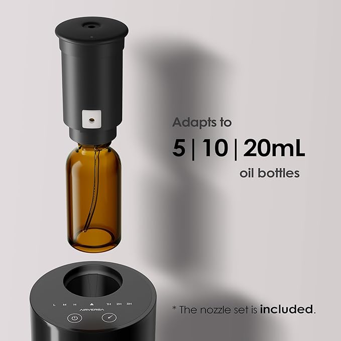 Airversa Waterless Diffuser for Essential Oil, Car Diffsuer, Battery Operated Nebulizer, 0.7 Fl Oz/ 20mL, Mini Scent Air Machine, 3 Timers & 3 Mist Levels for Home, Room, Car, Office - AN6 Black